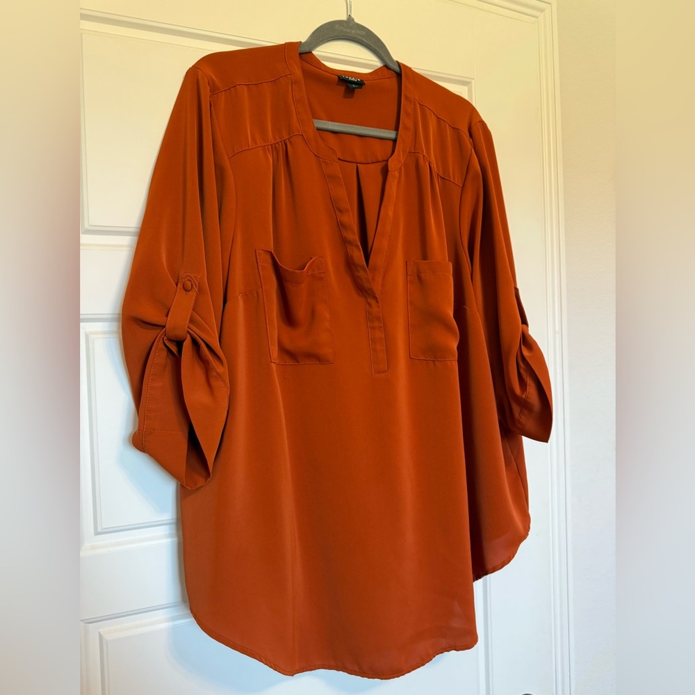 Torrid Orange Cuffed Sleeve Blouse with Mandarin Collar